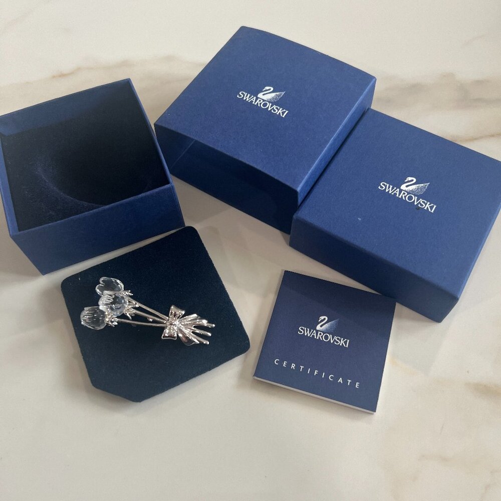 Signed Swarovski Crystal Rose Bouquet Flowers Box 626847 Vintage Rhodium